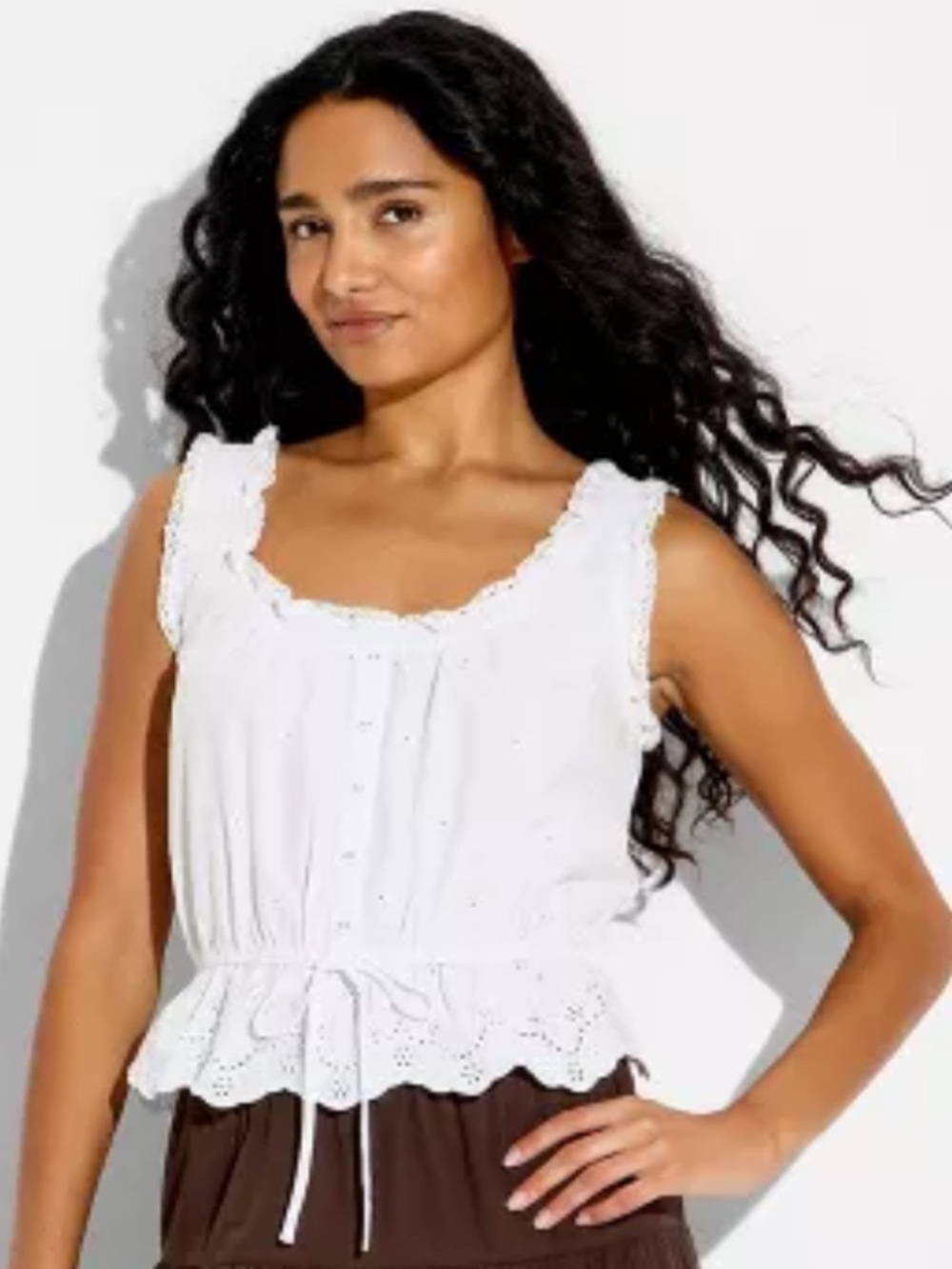 NWT Wild Fable White Eyelet Peplum Top with Drawstring Waist Size Medium